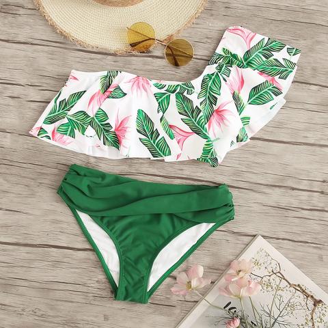 Set Bikini Con Stampa Casuale Con Volant