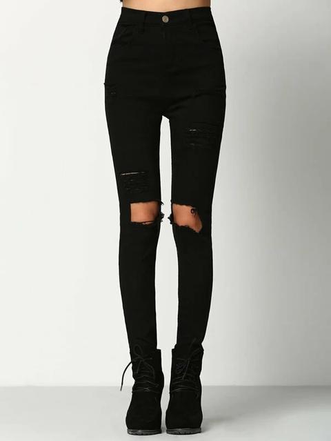 Black Skinny Ripped Denim Pant