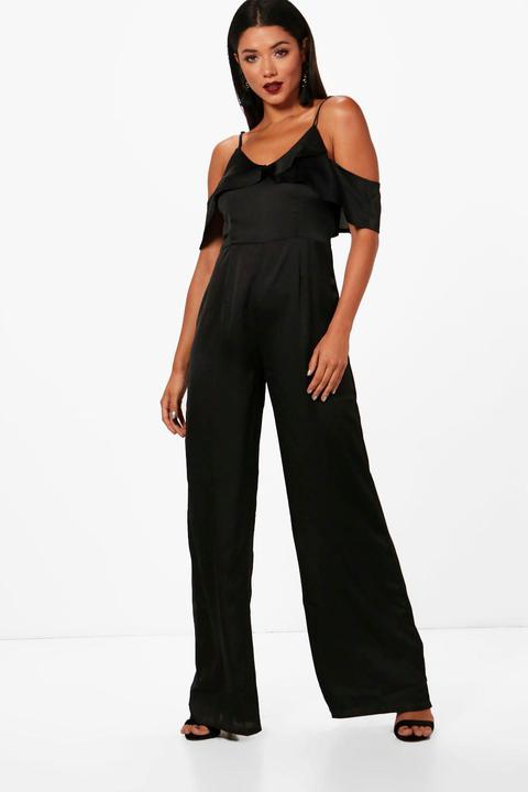 Boutique Ruffle Detail Satin Jumpsuit