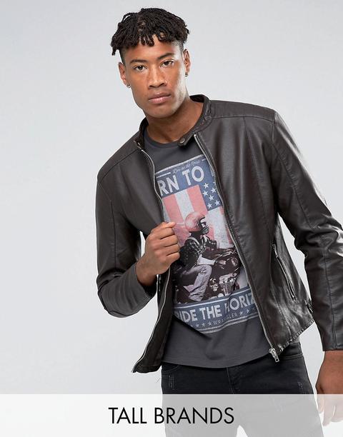 Barney's Originals Tall - Giacca Biker In Pelle Sintetica - Marrone