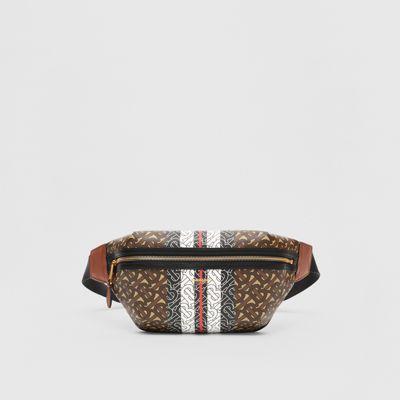Riñonera Mediana En Lona Ecológica Con Motivo De Rayas Y Monogramas (marrón) | Burberry