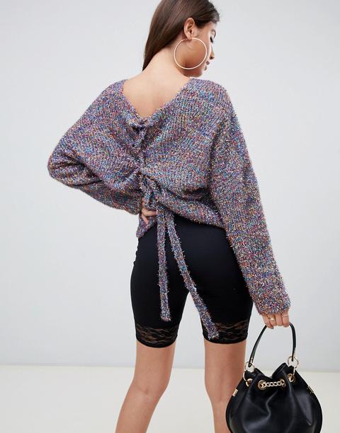 Prettylittlething - Maglione Grigio Glitterato Con Laccetti Sul Retro - Multicolore