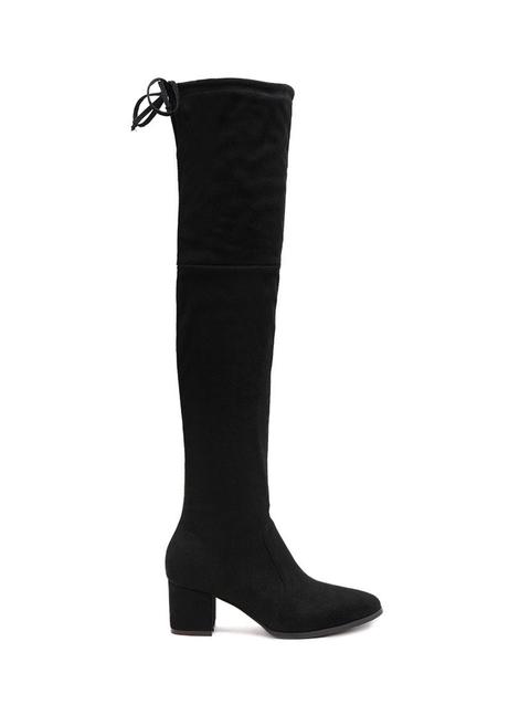 Pointed Toe Chunky Heel Thigh Boots