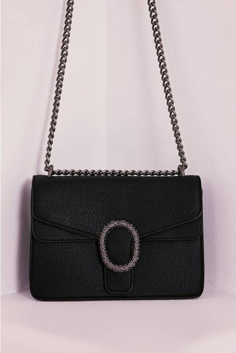 Black Faux Leather Buckle Detail Bag