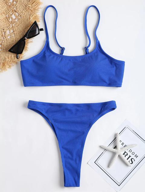 Bikini Perizoma A Costine A Vita Alta Blueberry Blue