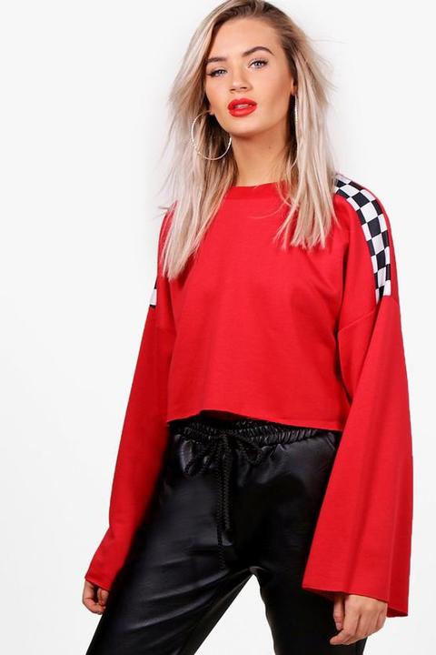 Checkboard Shoulder Flare Sleeve Sweat