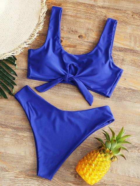 Bikini A Vita Alta A Gamba Alta Con Fiocco White Blue Yellow Black