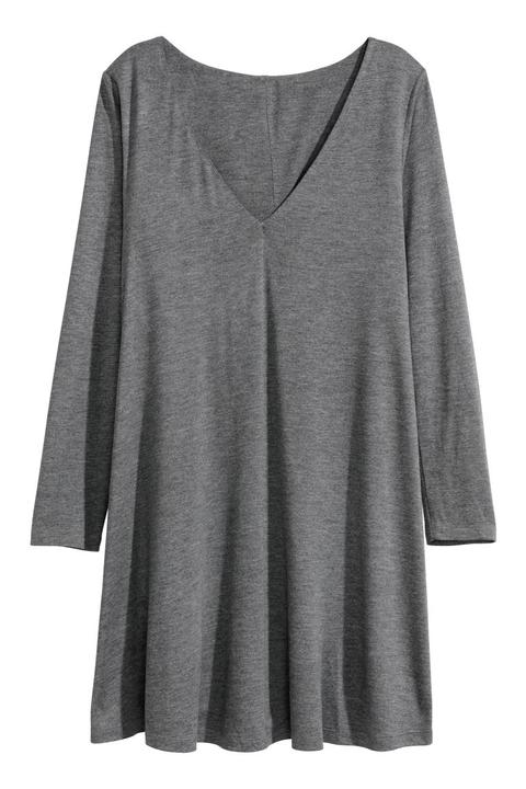 Vestido De Punto Escote En V - Gris