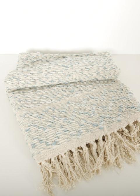 Manta Algodon Beige Detalles Azules