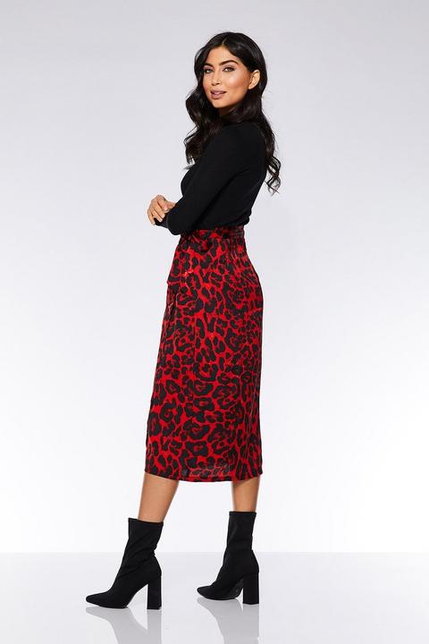 Red And Black Leopard Print Wrap Skirt 