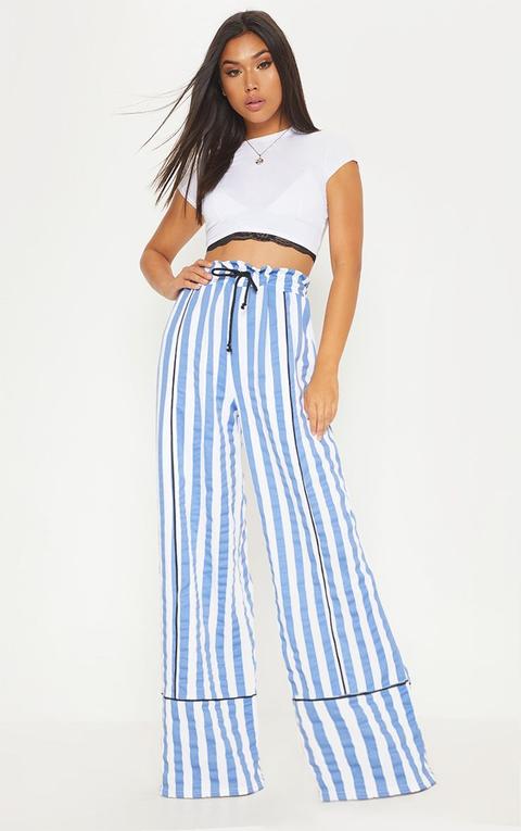 Blue Scuba Stripe Extreme Wide Leg Trouser