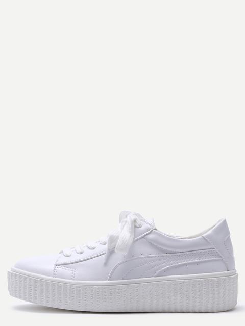 Zapatillas Deportivos De Cuero Sintético Con Cordón - Blanco