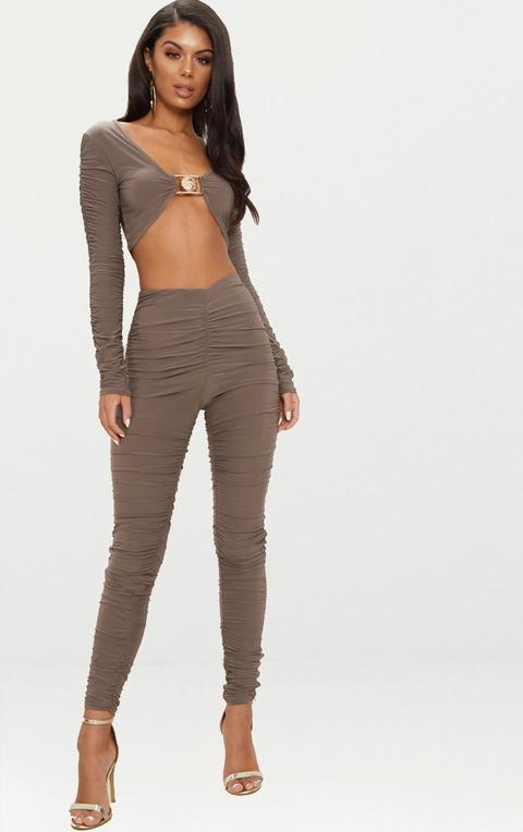 Mocha Slinky Ruched Legging, Brown