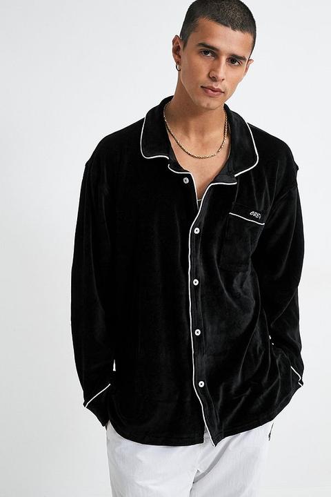 Obey Tenderly Velour Long-sleeve Shirt - Black M At Urban Outfitters