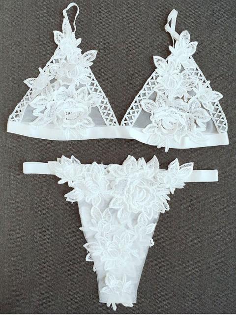 Lace Hollow Out Cami Bra Set