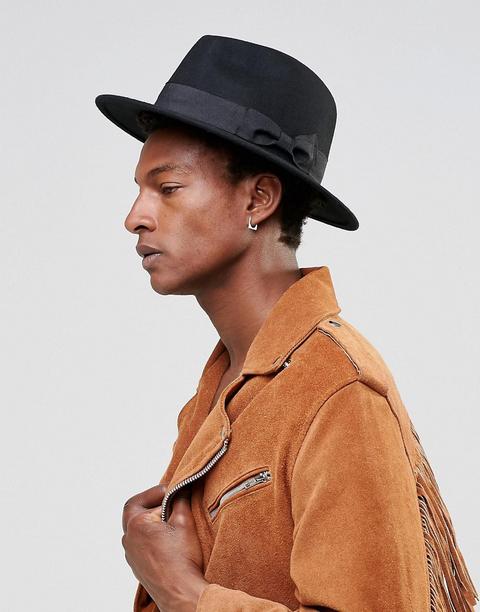 Asos Design Fedora Hat In Black Felt 