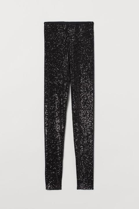 Sequined Leggings - Black