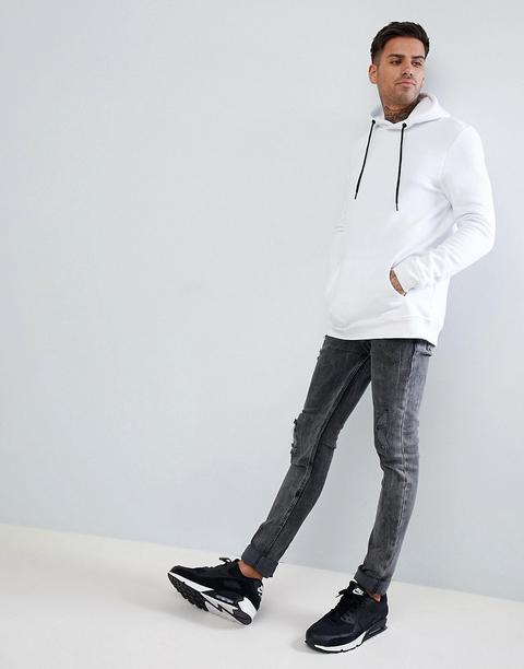 Bershka - Felpa Bianca Con Cappuccio - Bianco