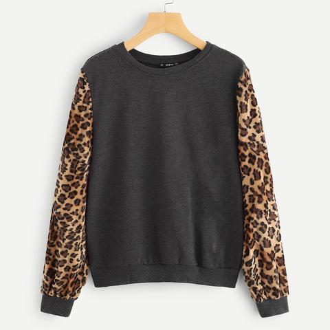 Maglione Con Manica Leoparda