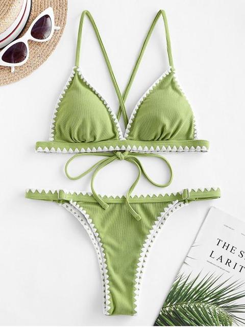 Zaful Bikini Cruzado Con Cintura Baja Hot Pink Pistachio Green