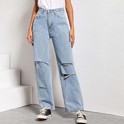 High Waisted Distressed Baggy Boyfriend Jeans