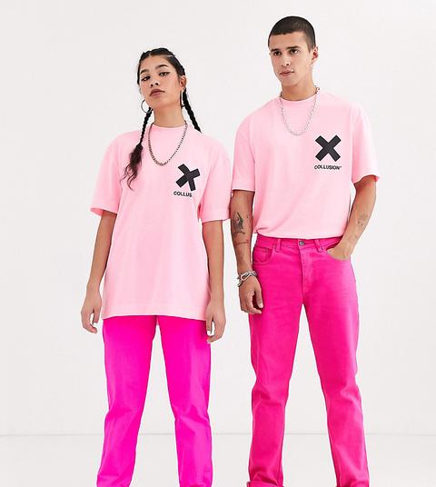 Collusion Unisex T-shirt In Washed Neon Pink