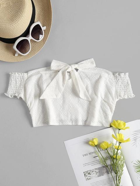 Top Corto Con Ricamo A Spalle Scoperte White