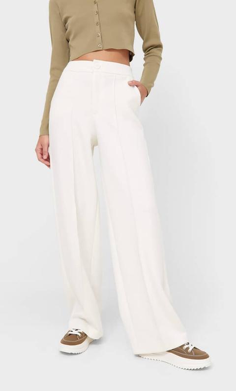 Stradivarius Pantalon Wide Leg Écru S