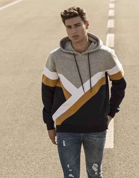 Sudadera Franjas Zigzag Capucha Gris