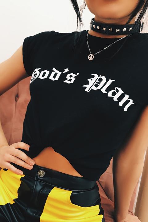 Gigi Black God's Plan Slogan T-shirt