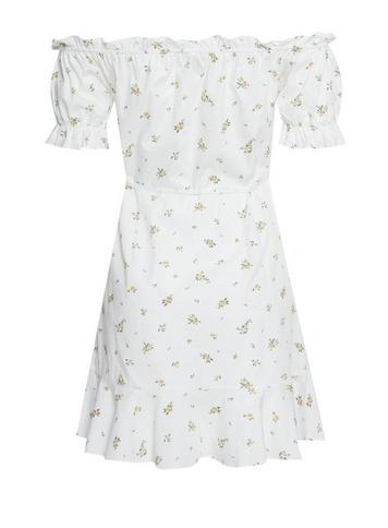 Womens Ivory Ditsy Poplin Ruched Mini Dress, Ivory