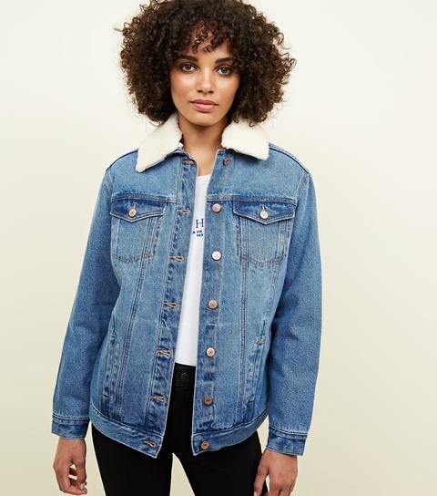 Blue Borg Lined Oversized Denim Jacket 