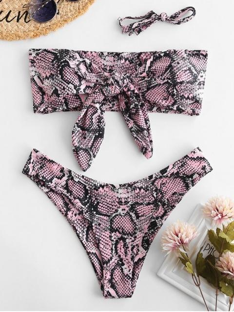 Bikini Convertible Con Estampado De Serpiente Zaful Pink Cupcake