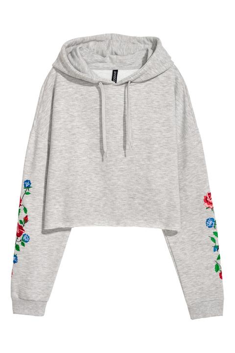 Sudadera Corta Con Capucha - Gris