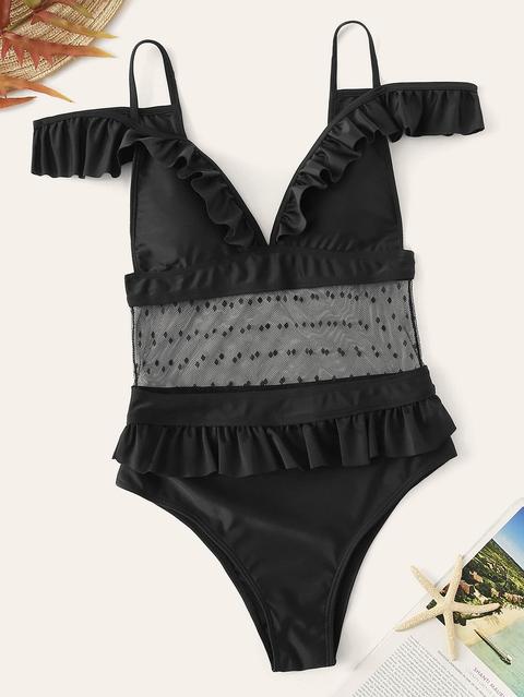 Costume Da Bagno A Pois Con Volant