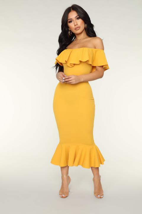 Moments Like This Ruffle Dress - Mustard