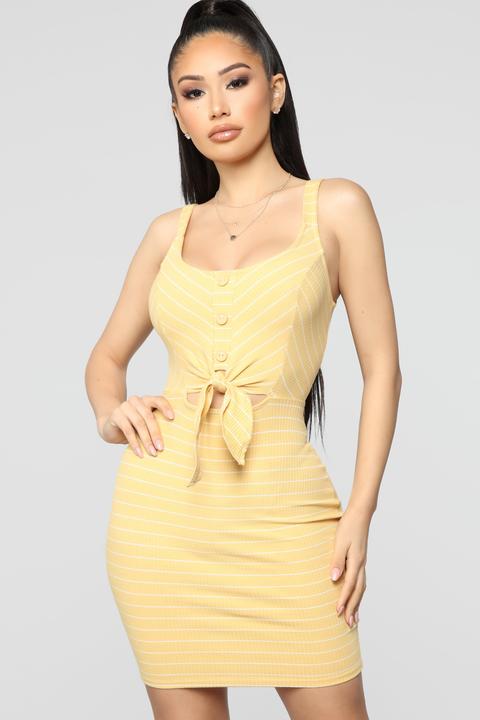 Left You In The Dust Stripe Mini Dress - Yellow