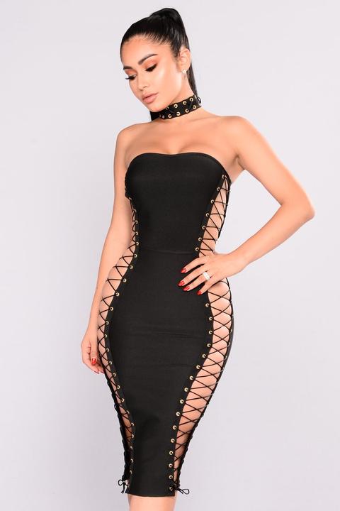 Sexy Stacey Lace Up Dress - Black from 