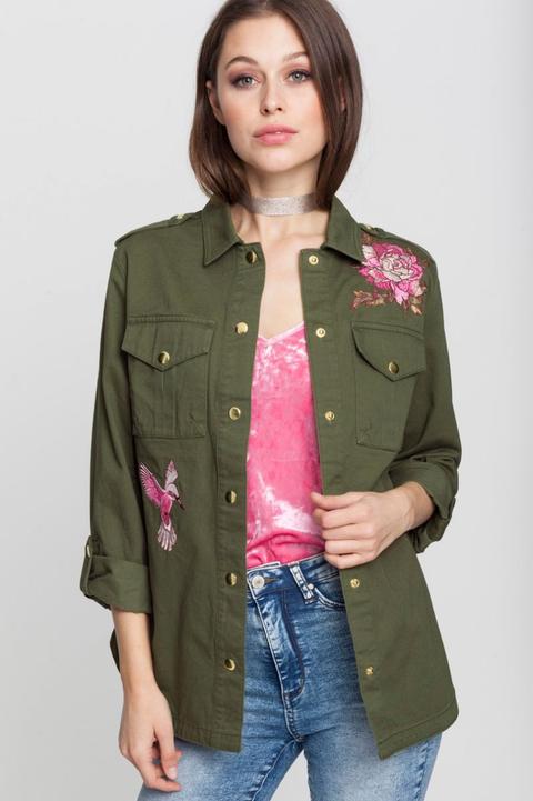 Giacca Camicia Verde Scuro Con Patch