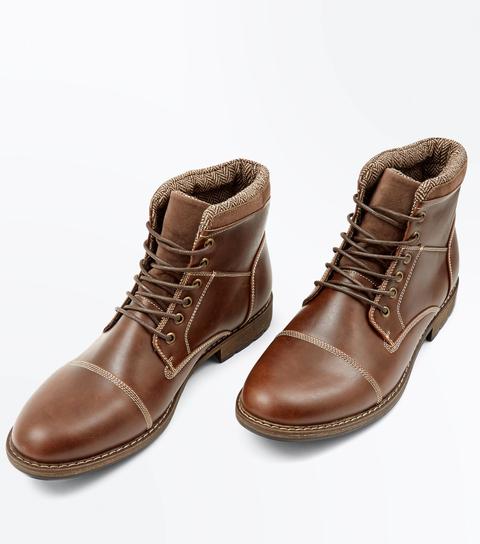 Brown Seam Detail Lace Up Boots