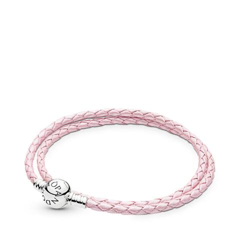 Bracciale In Pelle Intrecciata Rosa, Giro Doppio