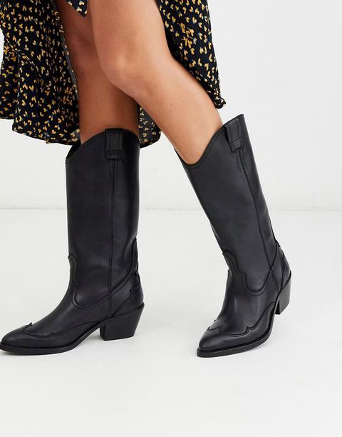 Allsaints Luna Mid Calf Leather Cowboy Boot-black