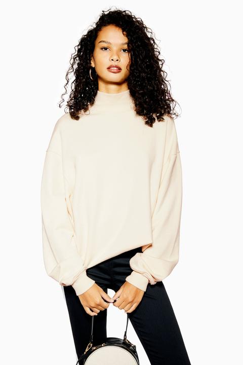 Womens High Neck Sweatshirt - Cream, Cream