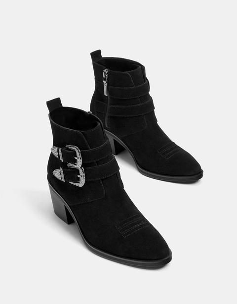 Leather Cowboy Ankle Boots With Buckles