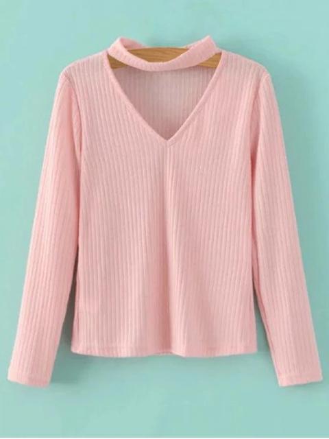 Cutout V Neck Choker Jumper