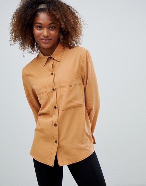 Bershka - Camicia Con Cuciture A Contrasto - Beige