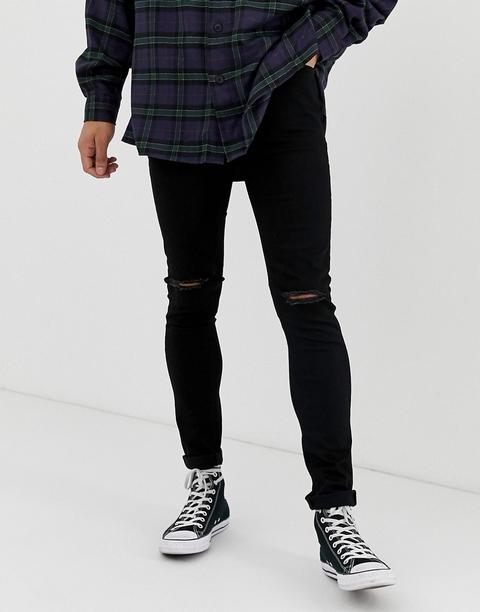 Asos Design - Jeans Super Skinny Riciclati Con Strappi Alle Ginocchia - Nero