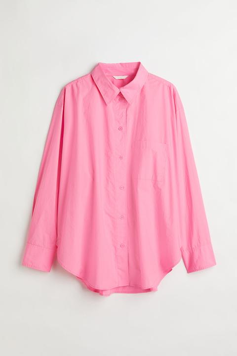 H & M+ Camisa Oversize De Algodón - Rosa