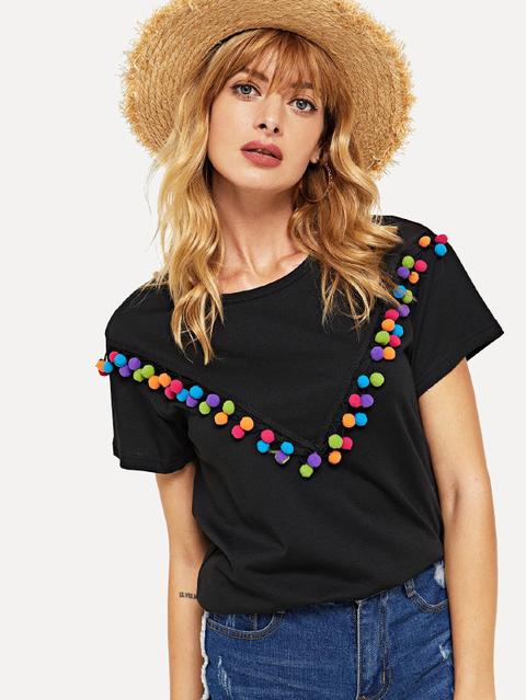 T-shirt A Tunica Con Dettaglio Pom Pom