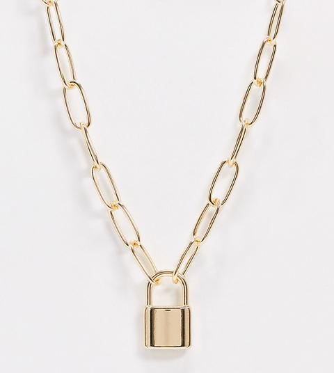 Asos Design Curve - Collier Avec Chaîne Métallique Et Cadenas - Doré